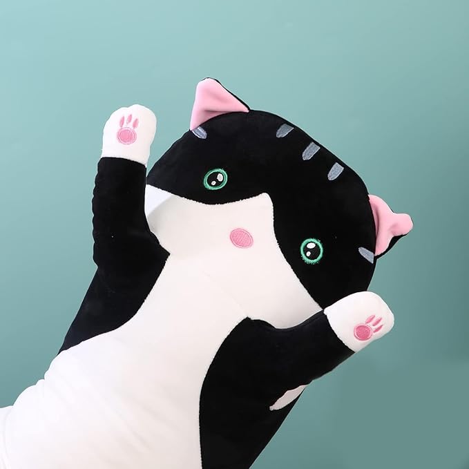Cute Long Plush Cat Pillow,Soft Plushie Stuffed Animal Toy,Gift for Kids Girlfriend (Black, 27.5inch/70cm)