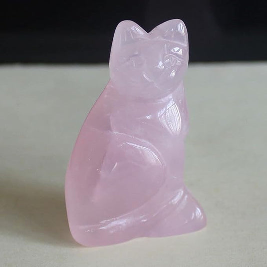 2‘’ Hand Carved Crystal Gemstone Rose Quartz cat Figurine Animal Carving Statue Home Decor