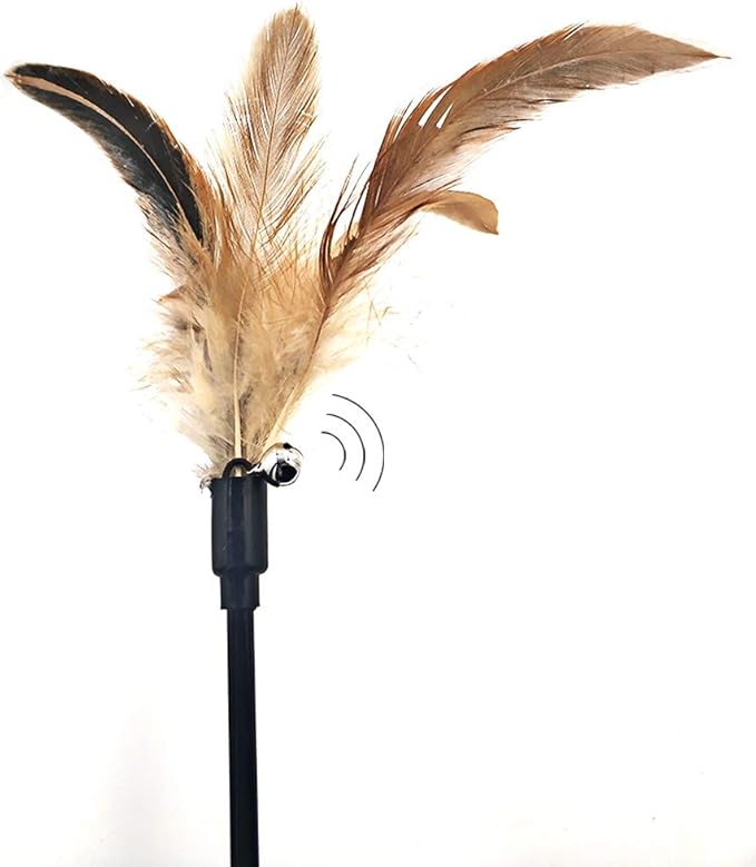 Cat Wand Toys, 4 PCS Interactive Cat Teaser Wand Cat Feather Toys with Loud Bell - 20" Long Wand for Cat and Kitten