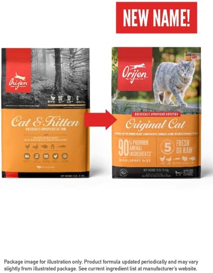 Orijen 2 Pack of Cat & Kitten Grain-Free Dry Food, 4 Pounds Each, Made in The USA