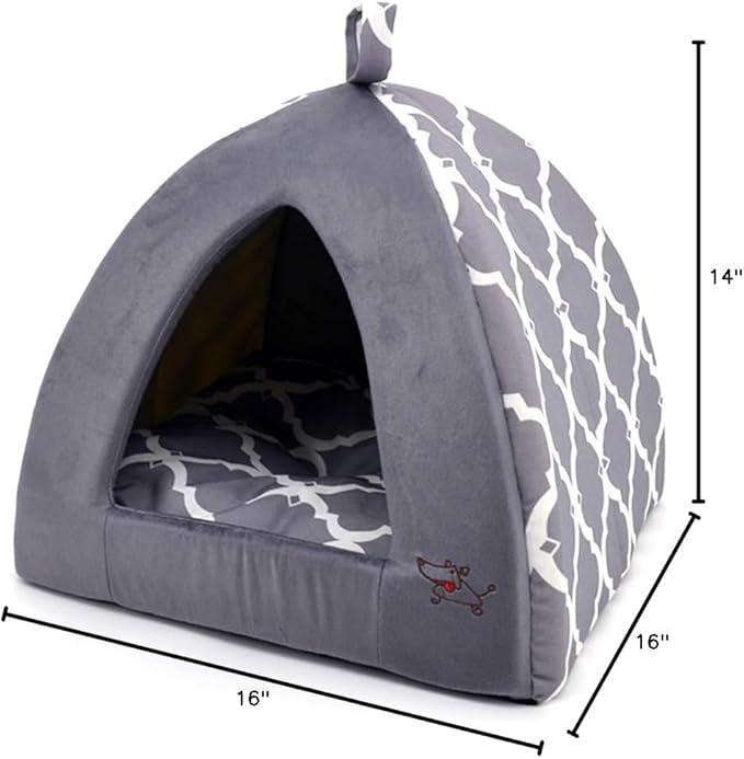 Pet Tent - Soft Bed for Dog and Cat by Best Pet Supplies - Gray Lattice, 16" x 16" x H:14"