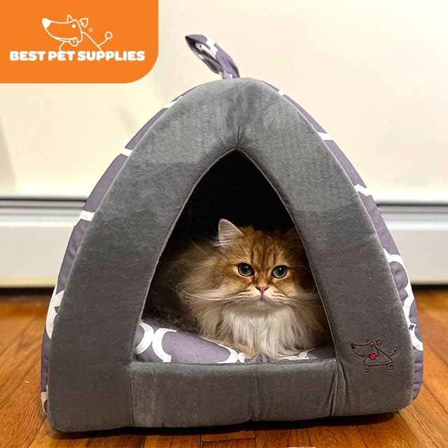 Pet Tent - Soft Bed for Dog and Cat by Best Pet Supplies - Gray Lattice, 16" x 16" x H:14"