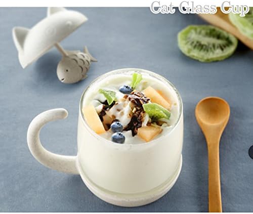 BigNoseDeer Cat Tea Cup Cute Mug Glass Pot with Fish Infuser for Loose Leaf Tea (White 8oz)