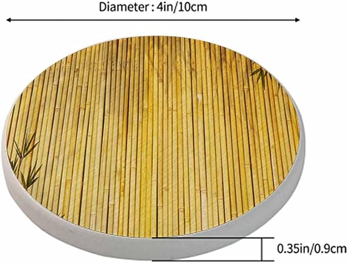 Bamboo Style Ceramic Coasters Absorbent Drink Coasters Round Ceramic Table Coasters Set Decorative Coffee Cup Beverage Coasters Wine Beer Bar Coasters 2 Pack