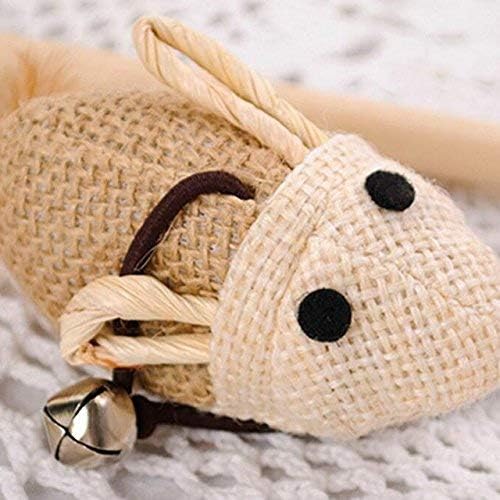 Cat Kitten Teaser Wand Toys, Sisal with Mouse, Bell, Feather, Elastic String, Sturdy Wood Stick, Interactive Fun, Cat Catcher Mice for Pet, Set of 3