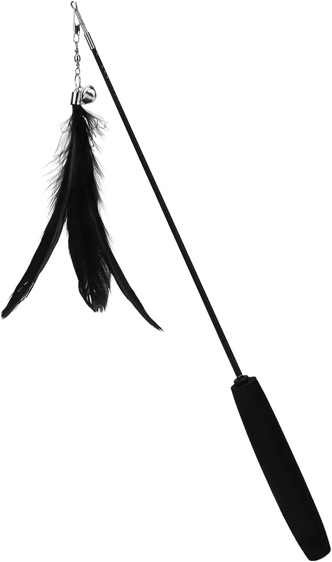 GLOGLOW Interactive Cat Toy, Funny Retractable Cat Wand with Bell for Indoor Cat and Kitten Playing(Black) & Animal Toys