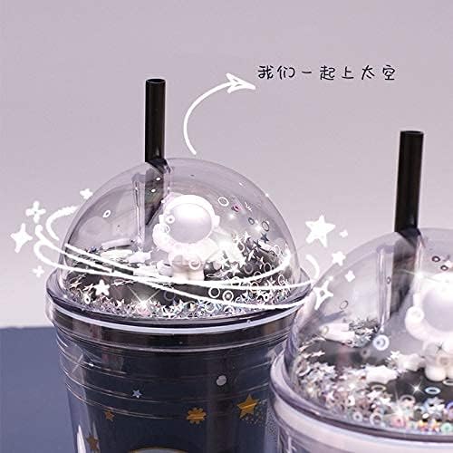 Astronaut Cup with Straw Ice Coffee Tumblers Party Cups Space Reusable Plastic Cup Birthday Day Gift(astronaut white, 480ml)