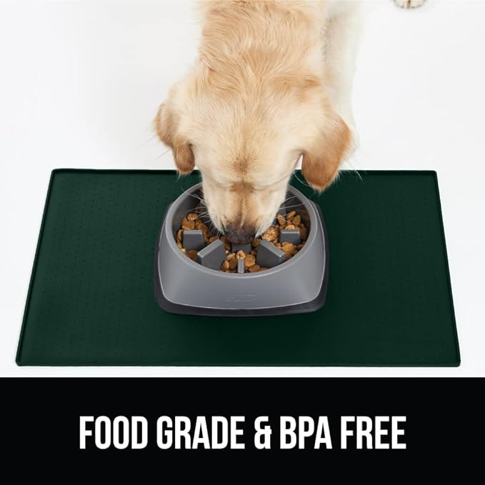 GORILLA GRIP 100% Waterproof Raised Edge BPA Free Silicone Pet Feeding Mat, Dog Cat Food Mats Contain Spills Protects Floors, Placemats for Cats and Dogs Water Bowl, Pets Accessories 23x15 Green