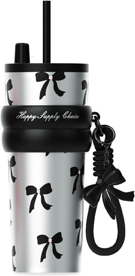 24 OZ Stainless Steel Vacuum Tumbler with Lid and Straw, Iced Insulated Water Bottle Leak Proof, Portable Travel Coffee Mug, Reusable Double Wall Vacuum Thermal Cup for Women