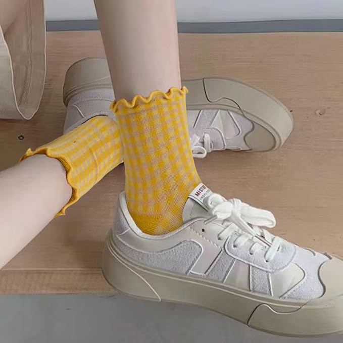 Benefeet Sox Womens Girls Ruffle Crew Socks Novelty Cute Frilly Dress Socks Cotton Lettuce Trim Turn-Cuff High Ankle Sock