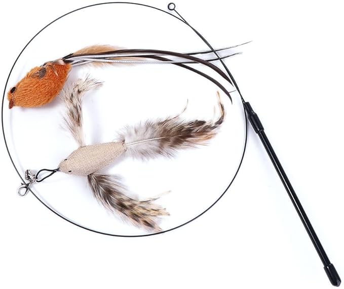 Cat Toys Feather Toy Interactive Stick, Cat Wand Toys Cat Catcher Teaser Stick and Cute Teasing Stick Sparkly Feather Cat Interactive Toys Funny Exercise for Kitten or Cats. 2pcs