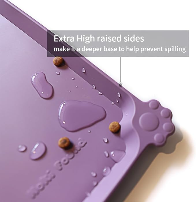 Hoki Found X-Large Silicone Pet Food Mats Tray - Non Slip Pet Dog Cat Bowl Mats Placemat - Dog Pet Cat Feeding Mat - Waterproof Dog Cat Food Mats -Pet Water Mats for Carpet -Amethyst