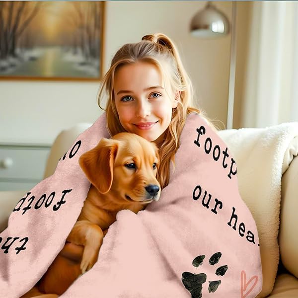 Dog Throw Blanket 50"X60" – Soft Memorial Blanket for Dog Lovers with Puppy & Footprint, Ideal Gift for Dogs Lovers Women & Girls, Valentine' s Day Birthday Gifts for Animal & Pet Lover