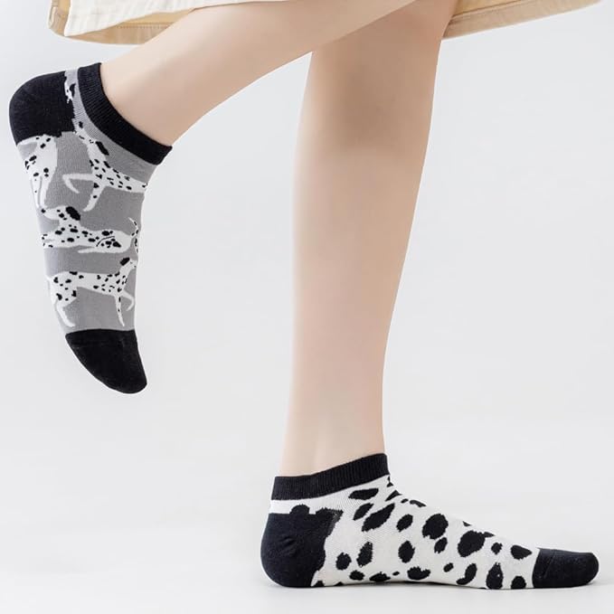 2 Pairs Funny Cartoon Animal Print Cotton Ankle Socks for Women Teens
