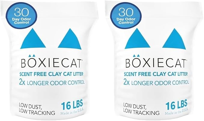 Boxie® Unscented 30 Day Natural Odor Control Cat Litter, 16lb Clumping Clay Kitty Litter (Pack of 2)