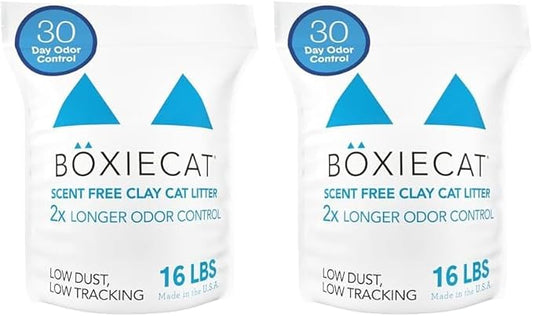 Boxie® Unscented 30 Day Natural Odor Control Cat Litter, 16lb Clumping Clay Kitty Litter (Pack of 2)