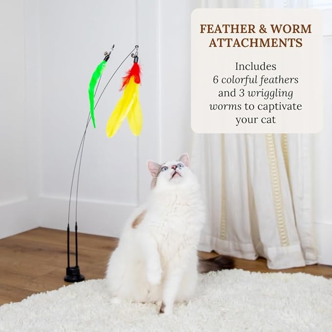 Cat Wand Toy Cat Fishing Pole Toy Cat Feather Toy Suction Cup Cat Toys for Indoor Cats Cat Toys Wand Feather Wand Cat Toy Feather Cat Toy Multisurface Cat Feather Wand Toy Cat Teaser