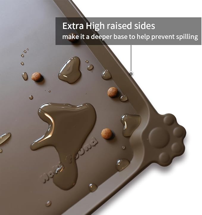 Hoki Found L Silicone Pet Food Mats Tray - Non Slip Pet Dog Cat Bowl Mats Placemat - Dog Pet Cat Feeding Mat - Waterproof Dog Cat Food Mats -Pet Water Mats for Carpet - Coffee