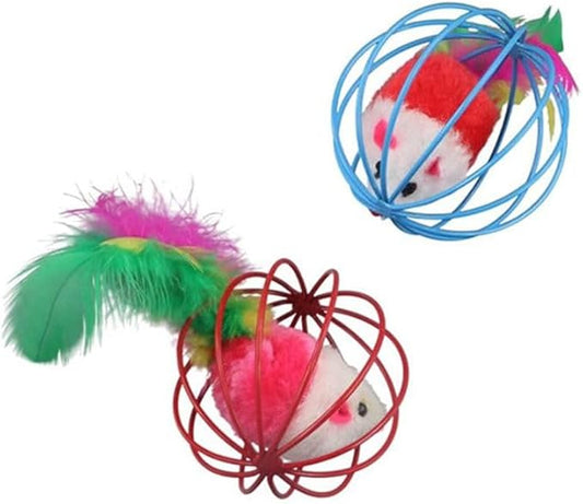 Kopida 4 Pcs Cat Toy Balls, Cat Mouse Ball Cage Cat Mouse Toy Colorful Cat Interactive Toy Pet Supplies Cat Accessories Cat Mouse Ball Toy