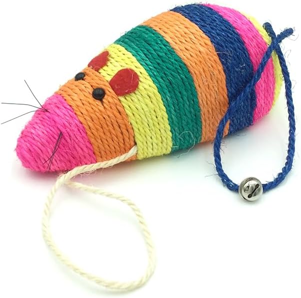 Sisal Mouse Toy for Cats, Cat Scratching Toy Big Sisal Mouse Toy with Rattling Sound for Cats (Multicolored)
