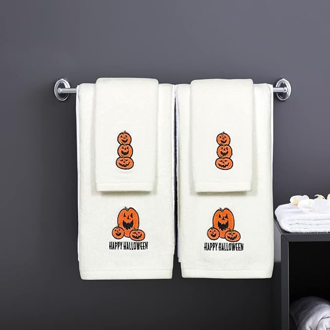 Halloween Bathroom Hand Towels Set of 2 100% Cotton Jack-O'-Lantern Pumpkin 16” x 25” Decorative Holiday Décor