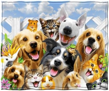 Dawhud Direct 50x60-Inch Backyard Pals Dogs and Cats Blanket - Soft Plush Animal Print Blanket for Adults and Kids - Soft and Cozy for Bed, Couch, or Travel - Thoughtful Gift for Animal Lovers