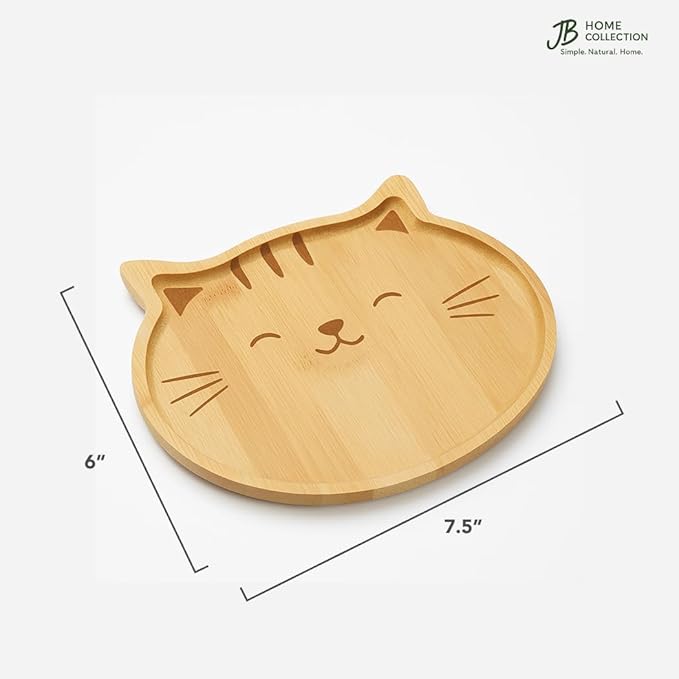 4572, Bamboo Cat Shape Food Plate for Snacks Appetizer Fruit Vegetable | Food Platter | Picnic Kitchen Party | Eco-Friendly Plates, 7"x6.5", Cat Face, 1 Pack