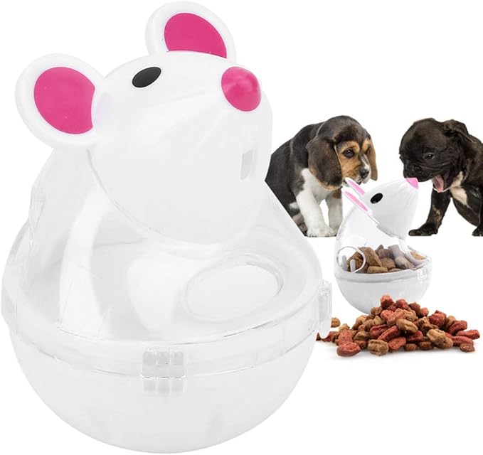 Cat Treat Dispenser Toy, Small Cat Food Balls Slow Feeder, Mice Tumbler Design Cat Food Toy Cat Enrichment Toys for Pet Interactive Training and Food Dispensing (White)