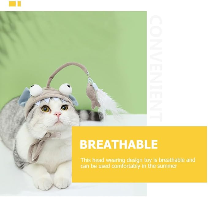 POPETPOP Pet Cat Teaser 2pcs Head Mounted Cat Headgear Interactive Self-Service Adjustable Size Cat Hat Feather