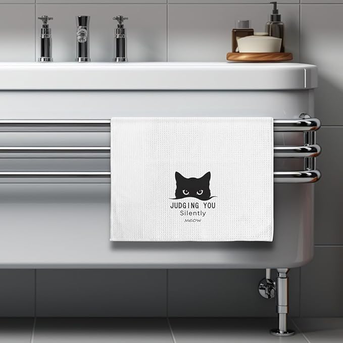 Cat Towels,Cat Kitchen Towels,Cat Dish Towels,Cat Hand Towels,Funny Kitchen Towels,Decorative Kitchen Towel,Black Cat Gifts for Women,Cat Kitchen Accessories-Cat Towel Gifts for Cat Lovers for Women
