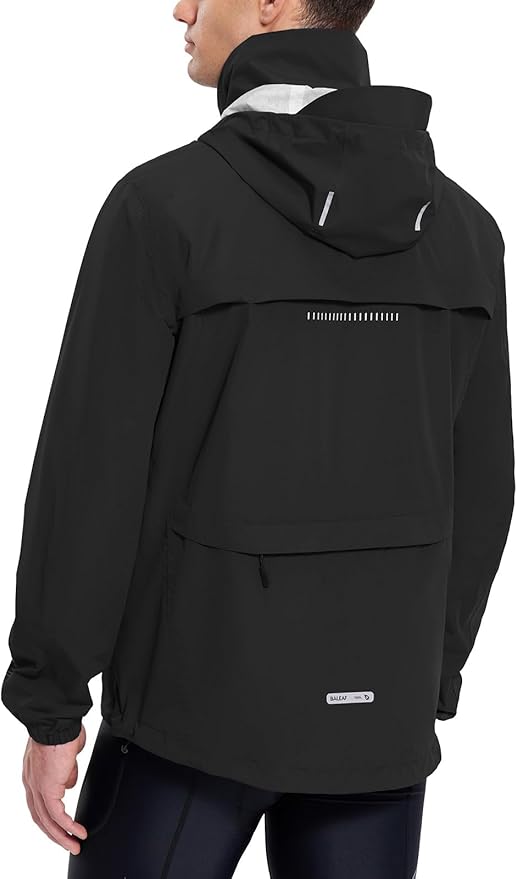 baleaf Men's Rain Jacket Waterproof Windbreaker Running Cycling Golf Hiking Gear Hood Lightweight Reflective Packable
