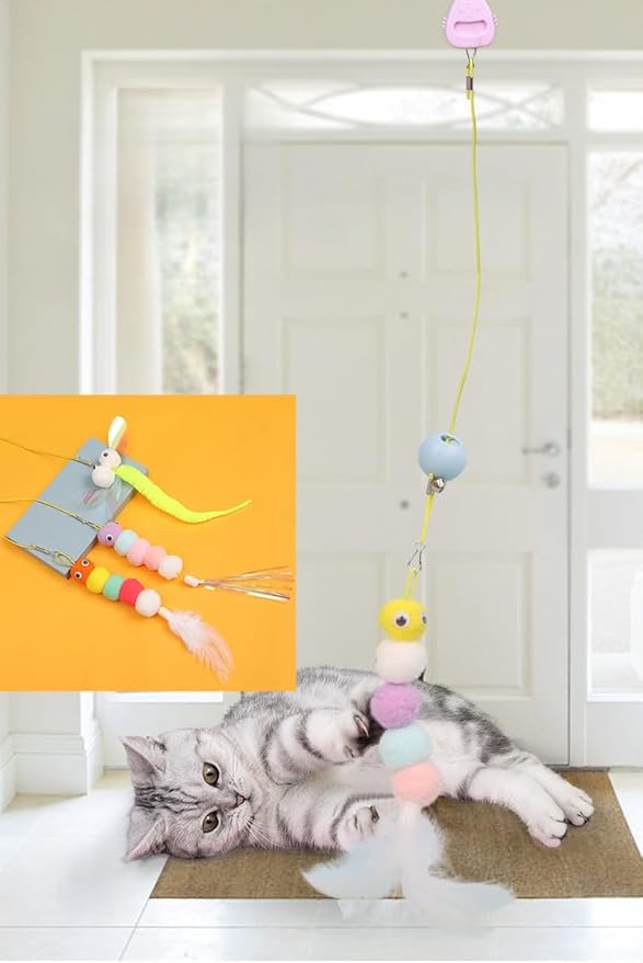 Interactive Cat Feather Toys 3 PCS, Retractable Teaser Toy with Catnip, Door Hanging Cat Toys Indoor Kitten Play Chase Exercise, Mental Physical Stimulation for Almost All Breeds Cats