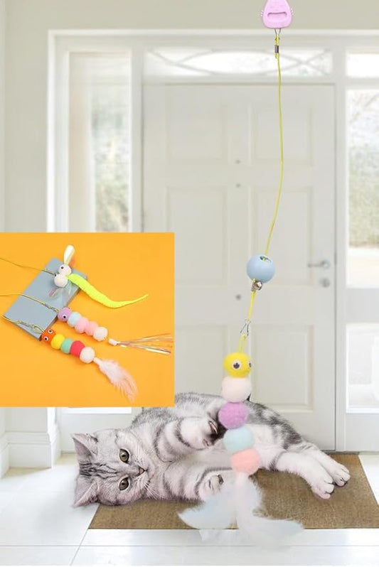 Interactive Cat Feather Toys 3 PCS, Retractable Teaser Toy with Catnip, Door Hanging Cat Toys Indoor Kitten Play Chase Exercise, Mental Physical Stimulation for Almost All Breeds Cats