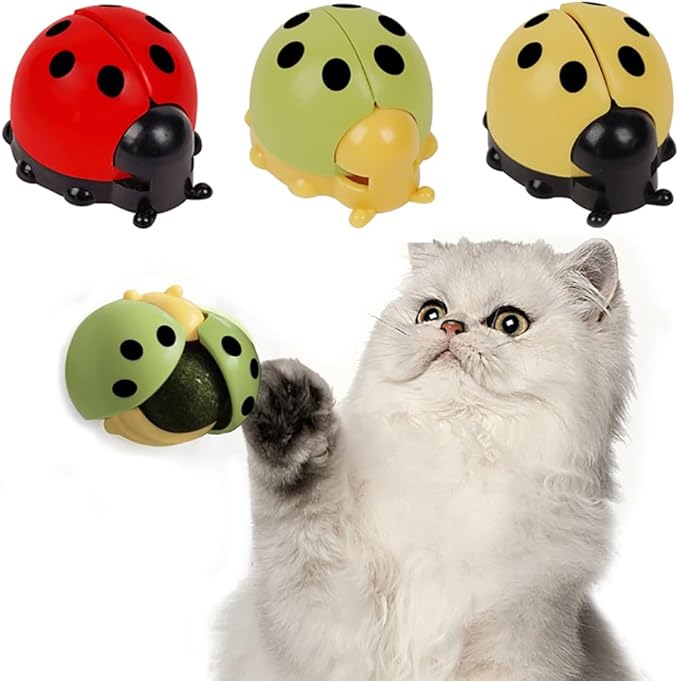 3 Pcs Catnip Toys Balls That Stick on Wall,Cat Toy Ball, Catnip Wall Balls for Cats Lick,Cat Face Scratchers, Cat self Groomer for Indoor Cats, (3-Color, Ladybug)