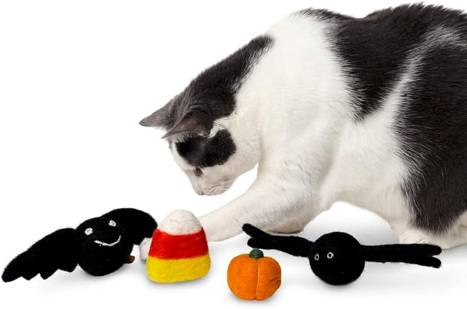 Midlee Halloween Felt Cat Toys Set- Bat, Pumpkin, Spider, Candy Corn