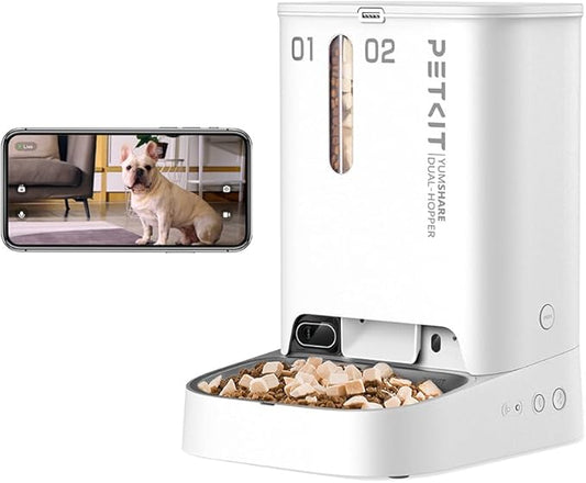 PETKIT Automatic Cat Feeder with AI Camera for Two Cats, 1080P HD Video with Night Vision, 2.4G WiFi Pet Feeder with 2-Way Audio for Cat & Dog, Dual Food Hopper 4-Stage Fresh Lock Dry Food Dispenser