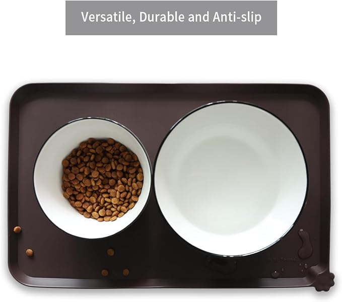 Hoki Found Silicone Pet Food Mats Tray - High-Lips Pet Dog Cat Bowl Mats - Dog Pet Cat Feeding Mat - Waterproof Dog Cat Food Mats -Pet Water Mats for Floors - Dark Oak