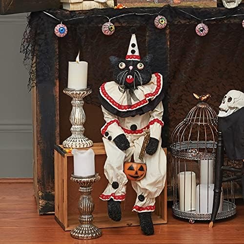 C&F Home Sebastian Black Cat Clown Halloween Figure Figurine Joe Spencer Gathered Traditions Soft Figure with Pumpkin Jack O Lantern Basket Decor Spooky Decoration 9" x 5" x 33" Multicolored