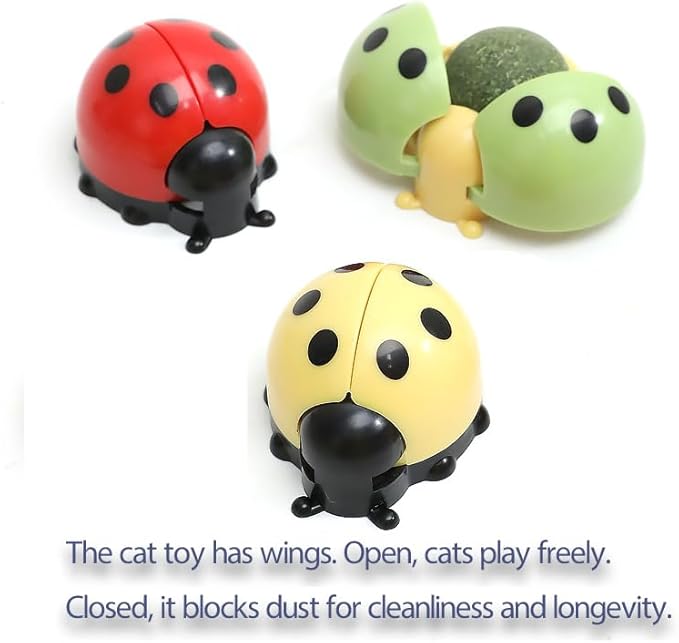 3 Pcs Catnip Toys Balls That Stick on Wall,Cat Toy Ball, Catnip Wall Balls for Cats Lick,Cat Face Scratchers, Cat self Groomer for Indoor Cats, (3-Color, Ladybug)