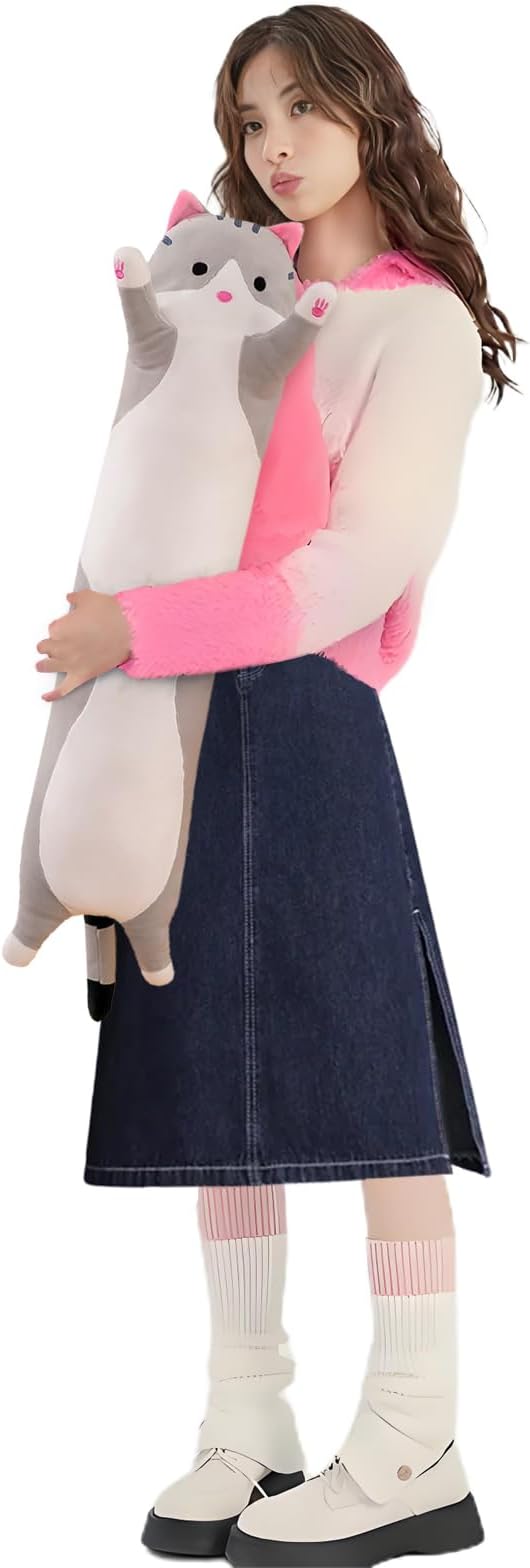 shangman Lovely Plush Cat Doll Cute Cartoon Soft Stuffed Kitten Long Throw Sleeping Pillow Toy Gift for Kids Girlfriend Multiple Size (Grey,70cm/27.5in)