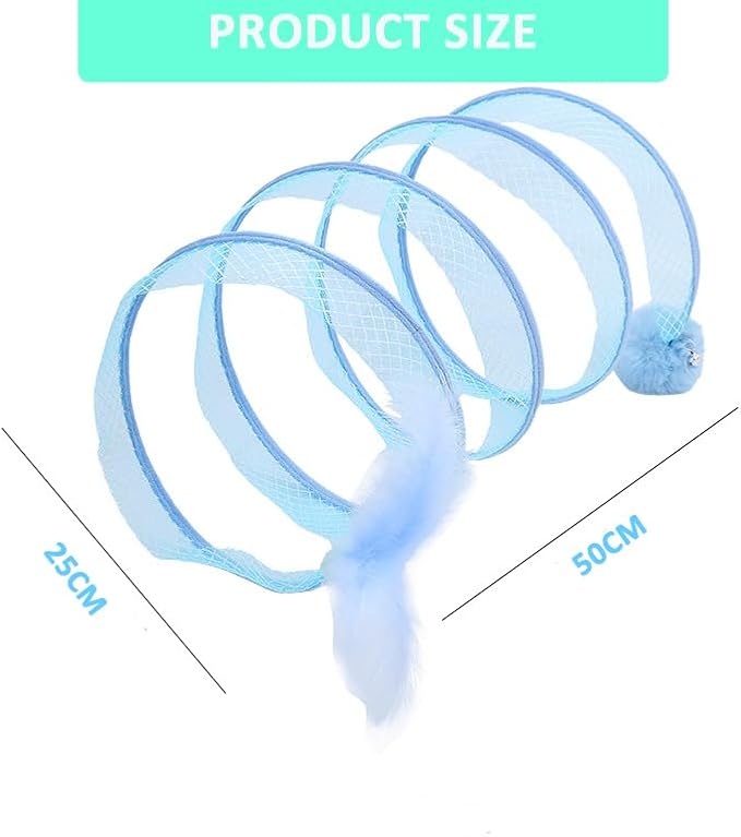 Cat Tunnel Toy S-Shape Folded Cat Tunnel Spring Toys, Cat Spring Toy Cat Spiral Tunnel Toy for Indoor Cats Play Exercise for Puppy, Kitty, Kitten, Rabbit (Blue)