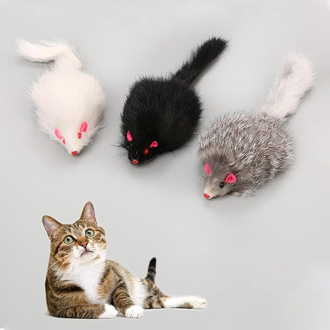 pawstrip Rabbit Fur Cat Toys Interactive Cat Toy Mouse with Rattle Fake Mice Kitten Toys for Indoor Cats Fuzzy Cat Mice Toys Realistic Mouse Cat Toy Furry Mice Cat Toys,12Pcs