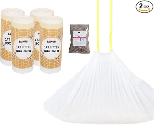 80 Count Cat Litter box Liners, Compatible with Automatic Thick Drawstring Heavy Duty Replacement Waste Trash Bags -20.5" x 17.7"