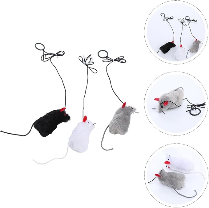 balacoo 3 Pcs Interactive Cat Mouse Toys With Pull Ring, Plush Mice Cat Squeak Toys, Cat Toys Mice For Indoor Cats (3 Colors)