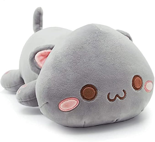 NatureMan Cute Kitten Plush Toy Stuffed Animal Pet Kitty Soft Anime Cat Plush Pillow, Plush cat Doll Pillow Toys Children's (Gray)
