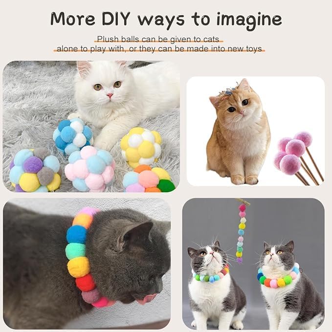 Cat Toy Balls, 100Pcs 1.2Inch Cat Pompom Ball and 1 Cat Ball Toy Launcher, Colorful and Soft Interactive Cat Balls, Active Cat Exercise Toys for Indoor Cats