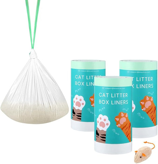 60 Count Automatic Cat Litter Bags Liner Compatible with CAITELINCE, Pet Supply Self-Cleaning Cat Litter Box Replacement Liners Tash Bags with Drawstring Heavy Duty -26" x 15"
