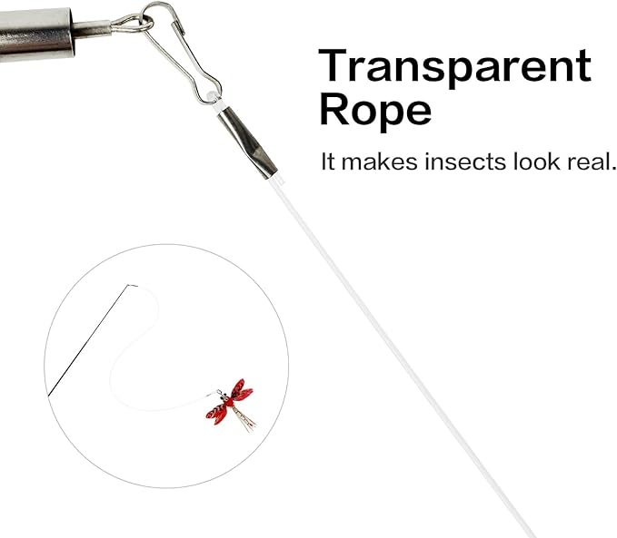 Cat Feather Wand Toys,Retractable Wand Toy with 3 Simulation Insects Refills, Transparent Carbon Wire,Interactive Cat Toy Kitten Toy for Indoor Cats to Play Chase Exercis