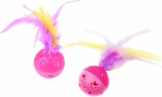 BeeSpring Cat Balls Interactive Cat Toy Cat Feather Balls with Loud Bell Inside (2Pcs Red)