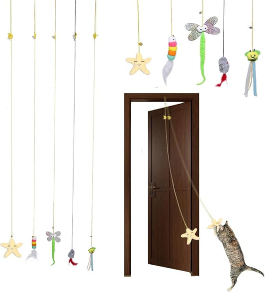 NUMINA 5 Pack Hanging Interactive Cat Feather Toys, Retractable Teaser Toy for Cat Kitten Play Chase Exercise, Interactive Cat Toys for Indoor Cats, Kitten Mental Exercise Hanging Cat Toy with Bel